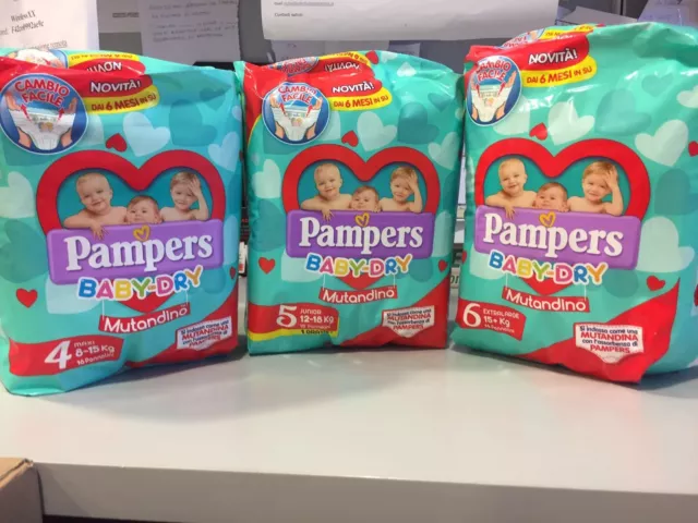 new 4 PAMPERS pannolini BABY-DRY MUTANDINA TAGLIA 6. (15+ KG)