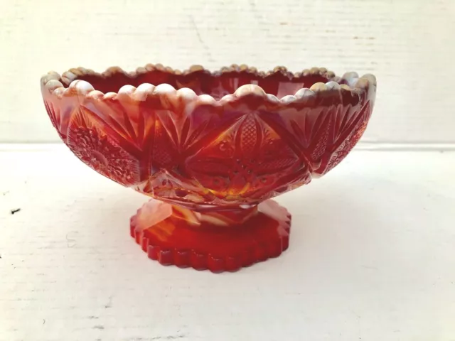 Red Imperial Slag Glass Footed Bowl 8 1/4" Olden End O'day Ex