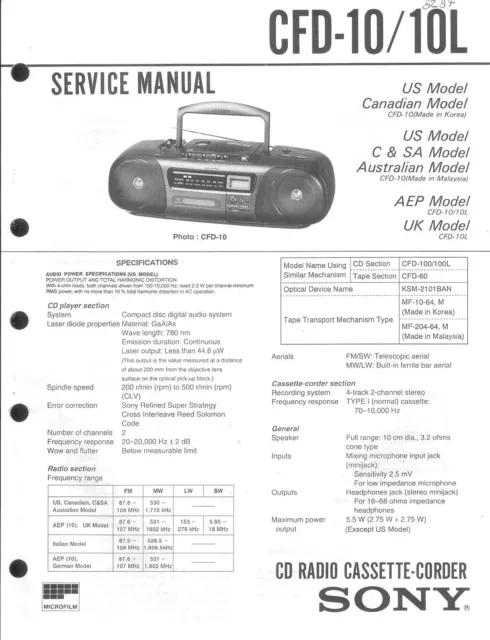 Sony Original Service Manual für CFD-10/L