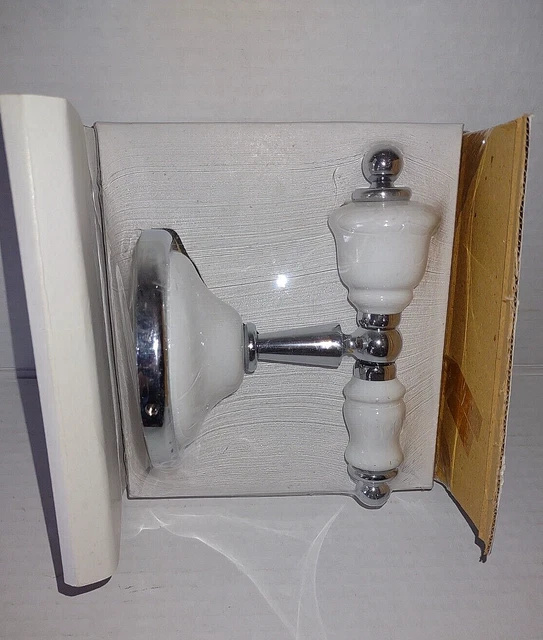 NEW Coat Hat Robe Double Hook Hanger Polished Chrome Finish White Ceramic Knobs
