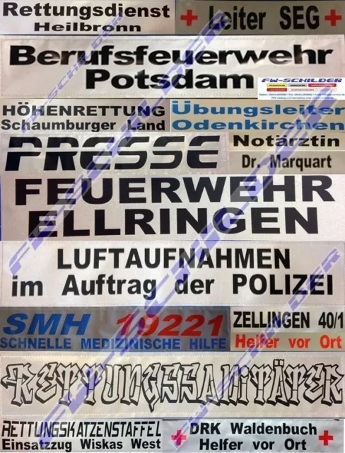 NOTARZT Rückenschild silber, reflektierend, 42 x 8 cm, Wunschtext, zweizeilig