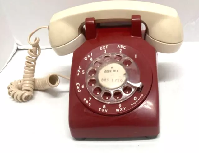 Vintage Bell System By Western Electric Red Rotary Dial Desk Telephone 500 DM