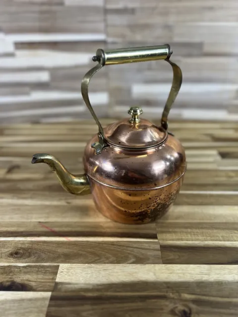 Kettle Copper & Brass 2 QT Swan Neck Vintage Brass Handle & Finial