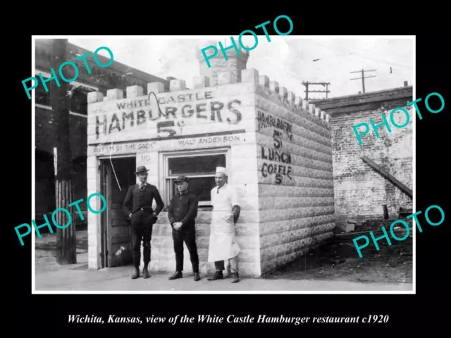 OLD POSTCARD SIZE PHOTO OF WICHITA KANSAS WHITE CASTLE HAMBURGER STORE c1920