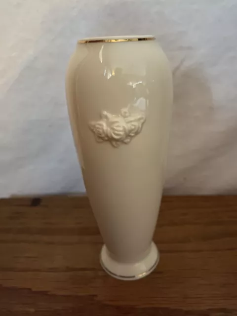 LENOX Rose Blossom Bud Vase Ivory Porcelain 24k Gold Trim 6" Tall 2