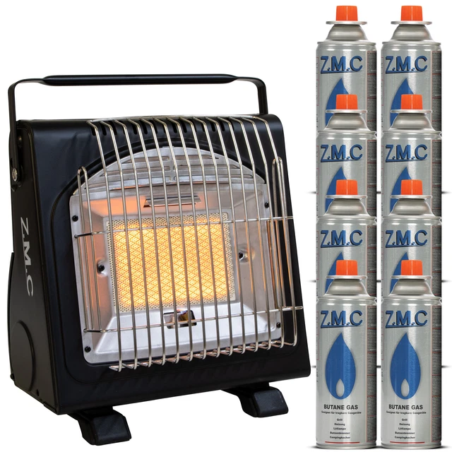 2in1 Tragbare Gasheizung Camping Butan Gas Kocher Keramik +8 Gaskartuschen 1,7KW