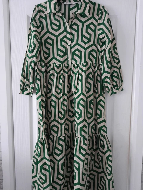 ZARA GREEN KAREN Geometric Print Maxi Midi Shirt Dress Size M 33.00 -  PicClick UK