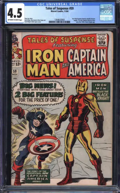 Tales Of Suspense #59 Cgc 4.5 Ow/Wh Pages // Cap+ Iron Man Double Feature Begins