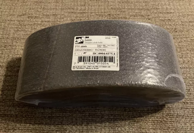 New 3M 241D 50 Grit 4 x 24 Abrasive Cloth Sanding Belts - 5 Pack Expired 12/2001