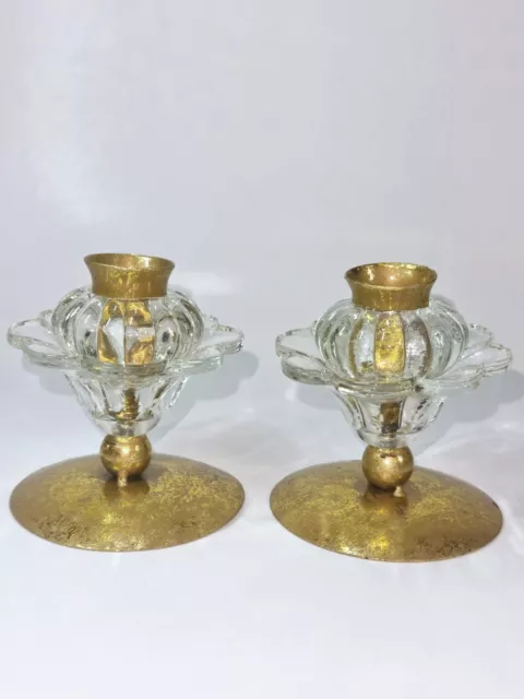 Paire de bougeoirs en Acier et verre