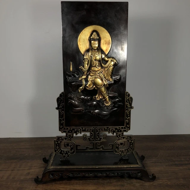 Chinese Exquisite Handmade Gilt Bronze Screen Statue