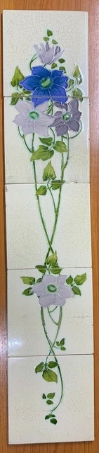 FIREPLACE TILES RARE ANTIQUE VINTAGE ART NOUVEAU DECO England Floral COLLECTIBLE