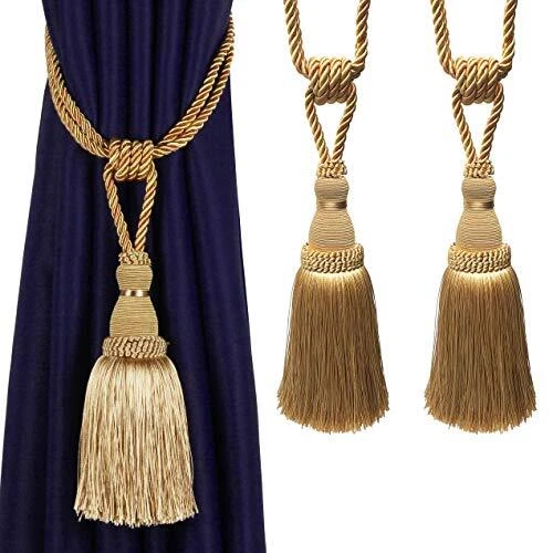 2 Pack Curtain Tiebacks Tassel Drapery Tie-Backs Rope Handmade