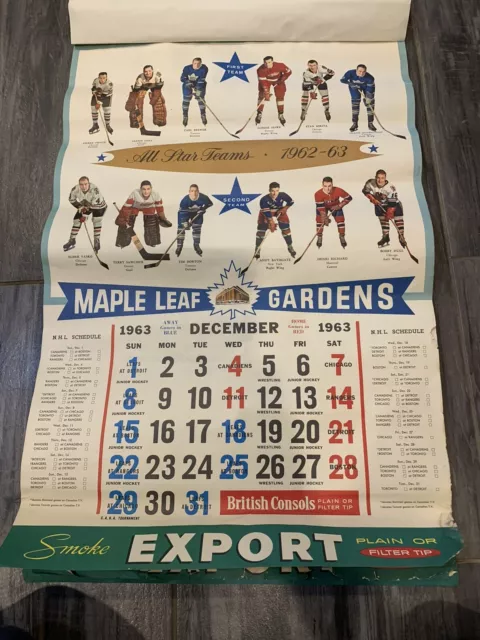 Very Rare 1962-63 Complete Original Toronto Maple Leafs Export Calendar 3