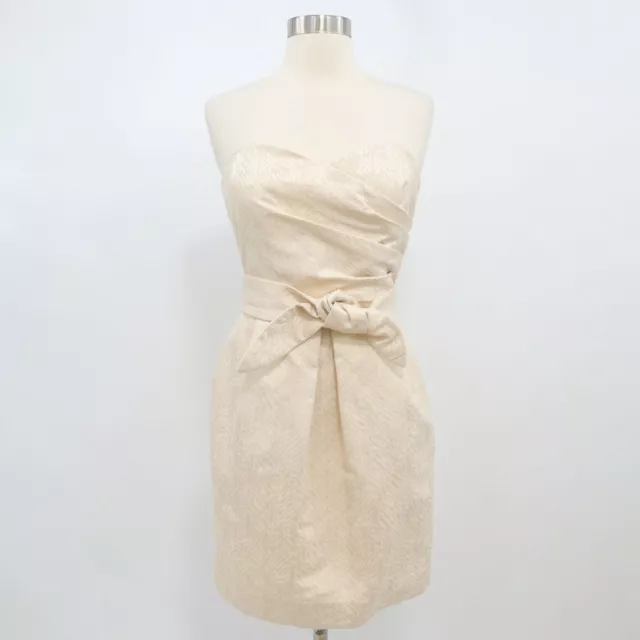 Shoshanna Sheath Dress Strapless Womens 6 Ivory Bow Ruched Silk Blend Wedding