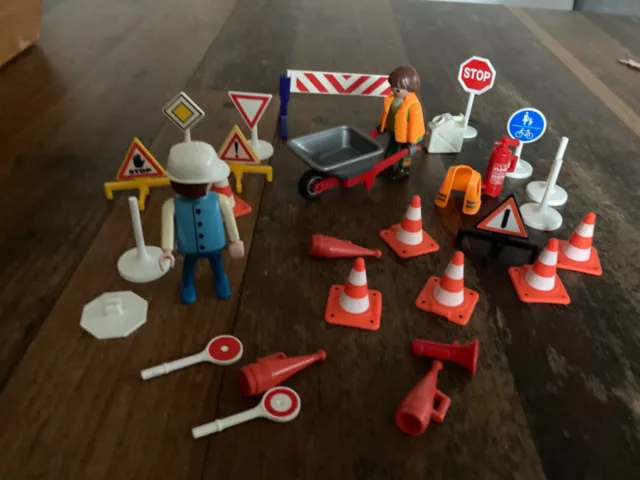 Playmobil Strassenbau Konvolut  Bauarbeiter Figuren Schilder Schubkarre 3