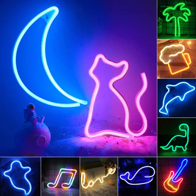 MOON NEON SIGN LED Wall Lights USB Battery Art Decor Night Lamp Party ...