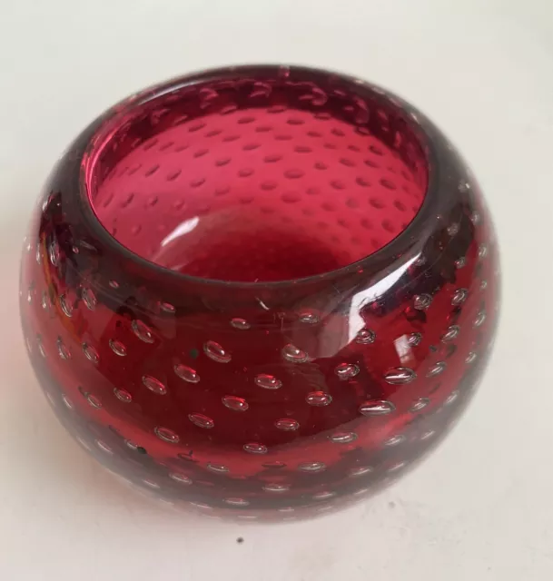 Vintage Whitefriars Ruby Red Controlled Bubble Glass Dish bowl
