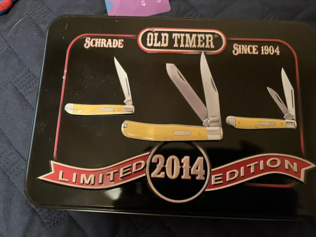 Schrade Old Timer 2014 Limited Edition Yellow Gift Set In Collectors Tin NEW!