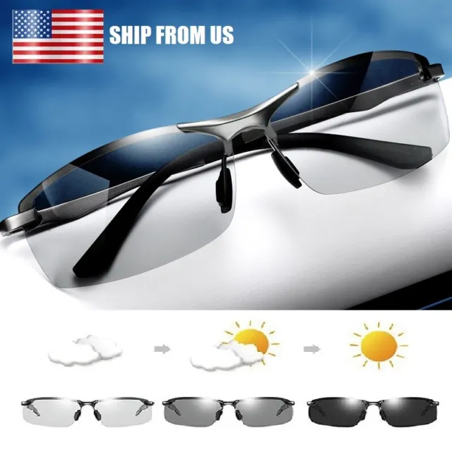 2 × Polarized Photochromic Sunglasses Men Summer Driving Transition Lens Glasses