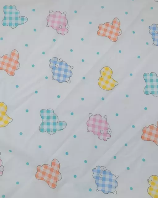 Vintage Carters Baby Blanket Sheet Fabric Plaid Animals Sheep Baby Made in USA