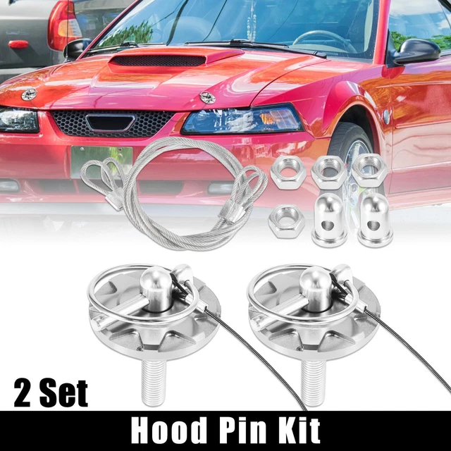 2 Set Universal Car Hood Pin Kit Hood Pin Lock Latch Catch Set Silver Tone