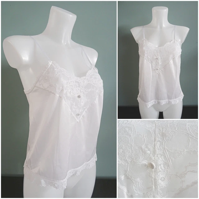 Camicia vintage anni '80 bianco poliestere raso pizzo floreale donna anni '80 busto 30