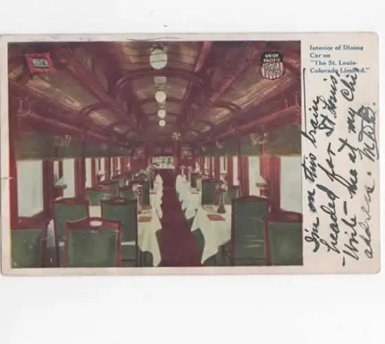 Saint Louis-Colorado Ltd Union Pacific RR  Interior of Dining Car 1911 postcard