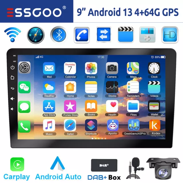 2DIN DAB+ Android 13 4+64G Carplay Autoradio GPS Navi RDS Bluetooth WIFI MIK Kam