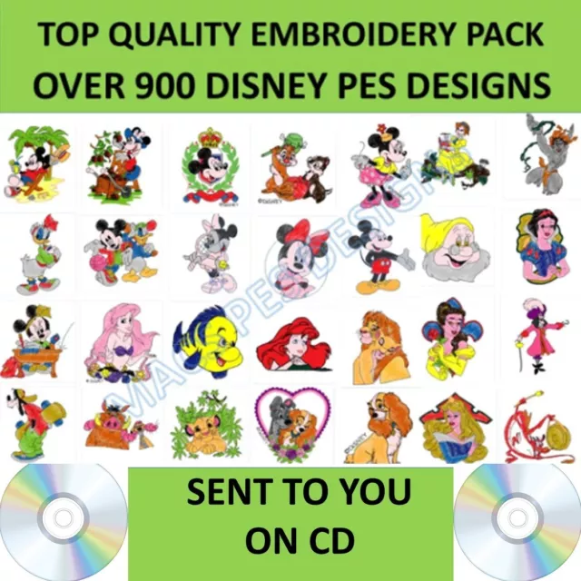 Over 900 Disney PES embroidery files pack on CD designs to embroider mickey