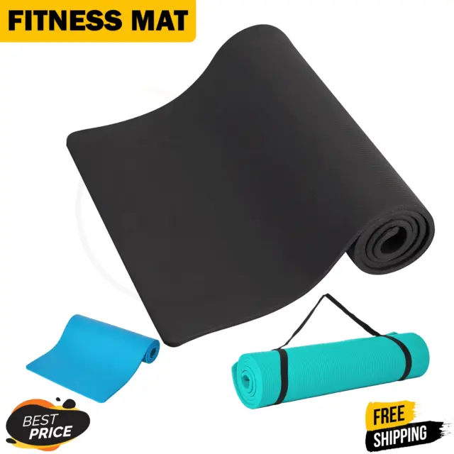 NBR Yoga Mat Exercise Fitness Pilates Gym Thick Pad Non-Slip Straps Home Workout