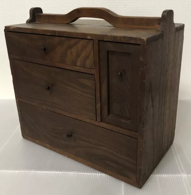 Japanese Wooden Sewing Box Haribako Chest Tansu With Wooden handle Showa Taisho