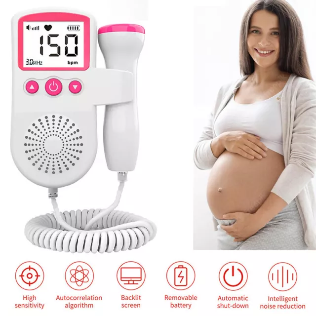 UK Fetal Doppler Detector Baby Heart Beat Rate Probe Prenatal Monitor Ultrasonic