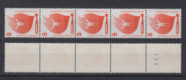 Bund 694 a RM 5er Streifen ungerade schwarze Nr. Unfallverhütung 5 Pf postfrisch