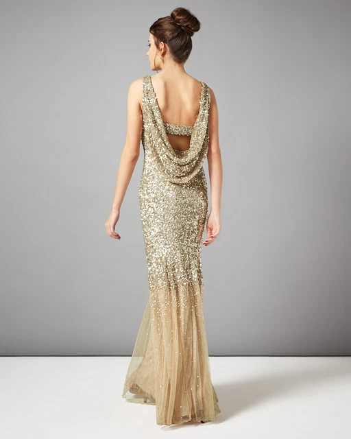 PHASE EIGHT COLLECTION 8 "Luna" Gold Sequined Romantic Party Maxi Dress  Size 14 67.00 - PicClick UK