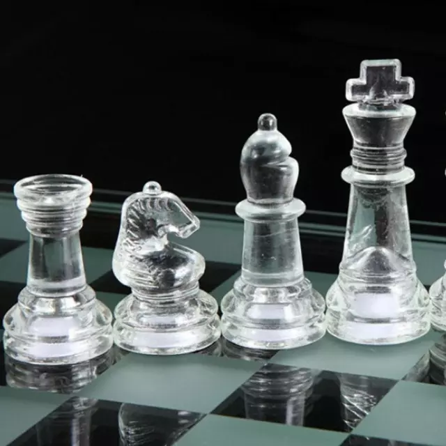 32-teiliges traditionelles Glas Schachbrett Set Spiel mattiertes Schachbrett P1B2 A49C