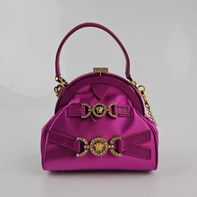 Versace Greca Goddess Small Satin Warterlil Pink Top Handle Bag New FW23