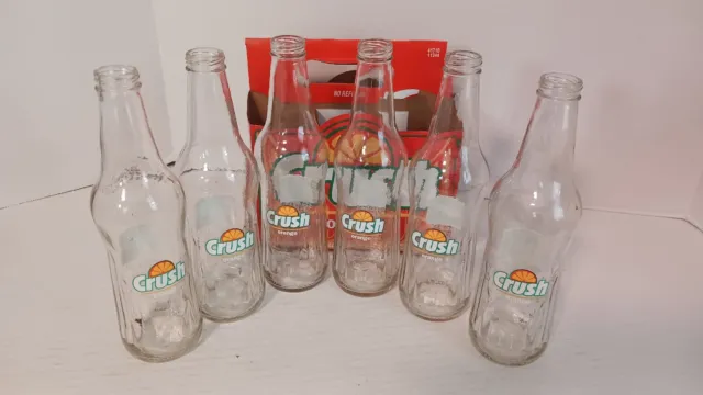 Vintage Orange Crush Glass Ridged Bottles Six Pack with Cardboard Case