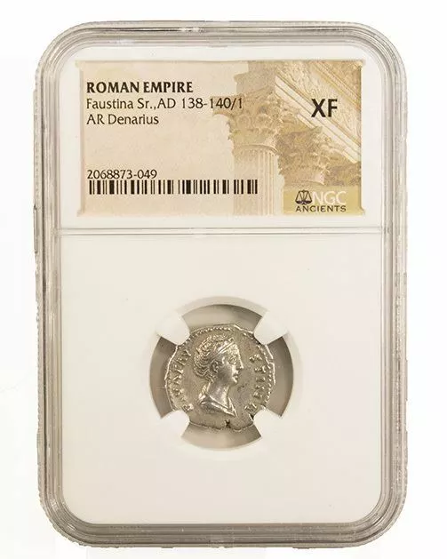 Roman Silver Denarius of  Faustina Sr. (AD138-140) NGC (XF)