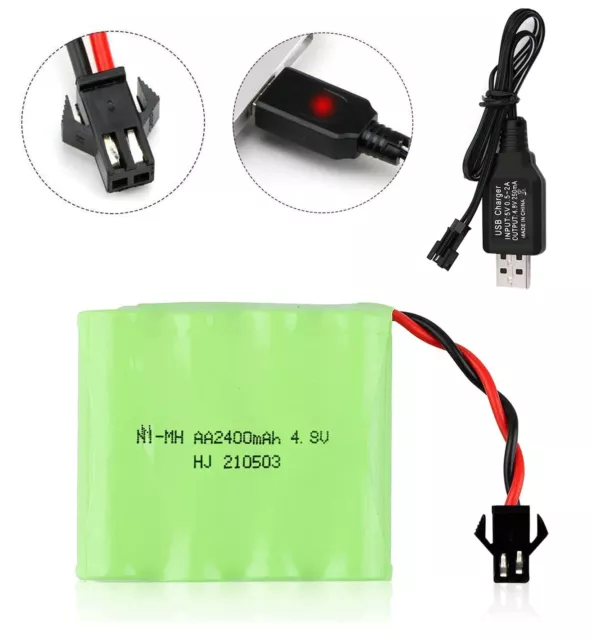 2400mAh 4,8V NI-MH AA Akkus SM-2P Stecker mit USB Ladekabel Batterie für RC Auto