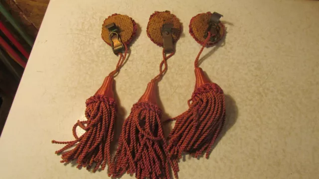 3 Antique Picture Molding Hooks Satin Rosettes & Tassels - Mauve 2