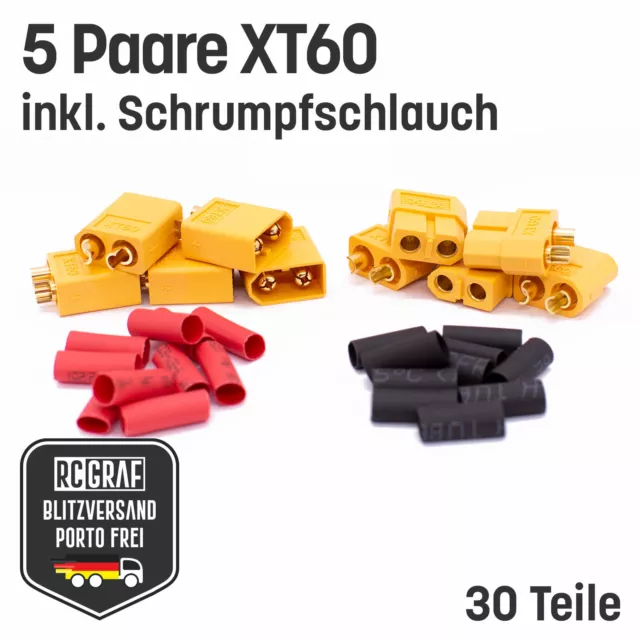 5 Paare XT60 mit Schrumpfschlauch Premium Stecker Buchse Lipo Akku RC