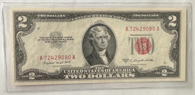 1953 B $2.00 TWO DOLLAR RED SEAL NOTE uncirculated AA Block