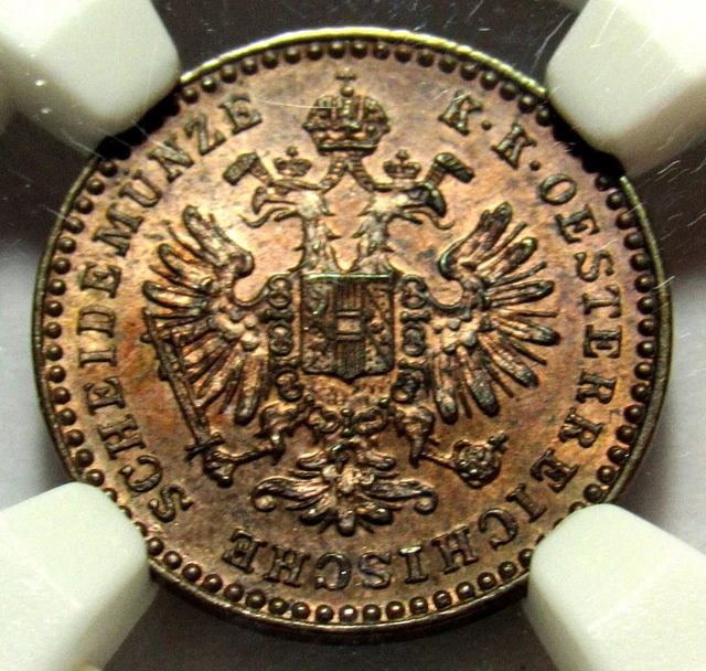Austria  5/10 Kreuzer coin 1885 KM#2184 NGC MS 63 RB Large Eagle Registered mail