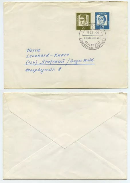 54998 - Mi.Nr. 347 und 351 - Ersttagsbrief, FDC - Bonn 18.9.1961 nach Grafenau