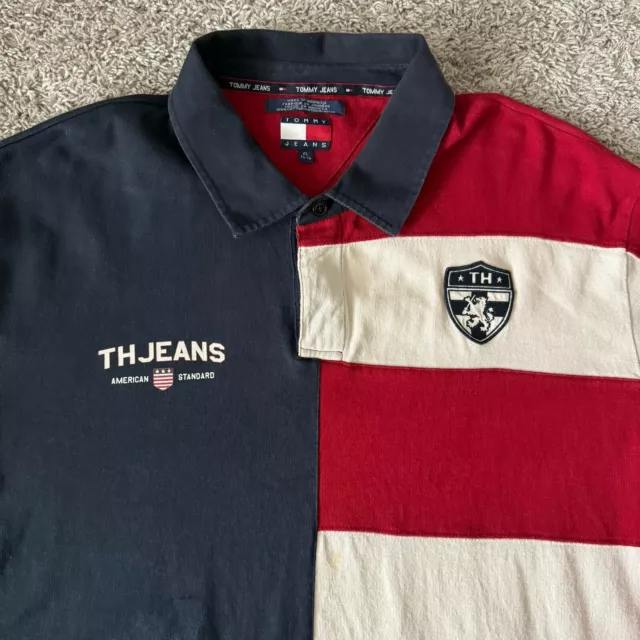 Vintage Tommy Hilfiger Rugby Polo Long Sleeve Shirt Mens XL Big Flag Tommy Jeans