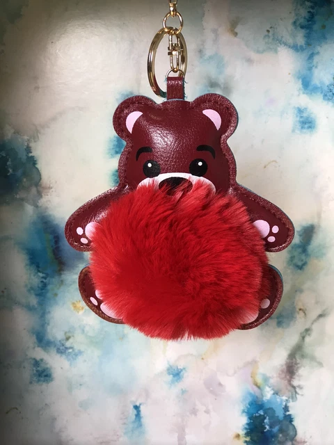 Fuzzy Fluffy Bear Faux Fur And PU leather Bag Charm Keychain Accessory