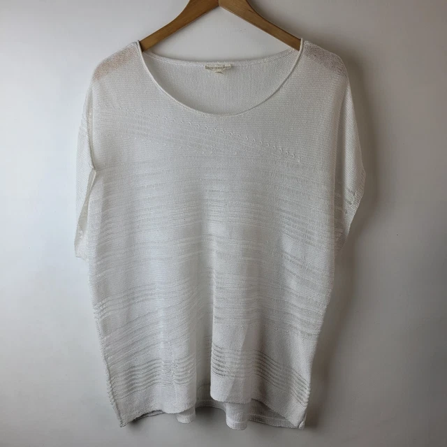 Eileen Fisher Damen Größe M weiß Bio Leinen offenes Strick Oberteil Freizeit Entspannen Sommer