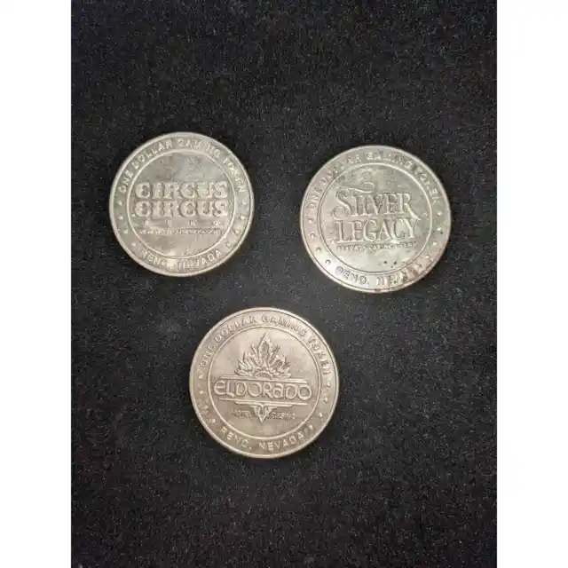 Vintage WIBC One Dollar Game Tokens Set of 3 Silver Color Coins Las Vegas
