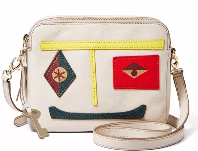 New Fossil Women's Sydney Leather Crossbody Bag White Multi